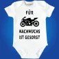 Preview: Baby‑Body mit Motorrad und Spruch „Für Nachwuchs ist gesorgt“