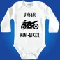 Preview: Babybody mit Spruch „Unsere Mini‑Bikerin“ und Motorrad