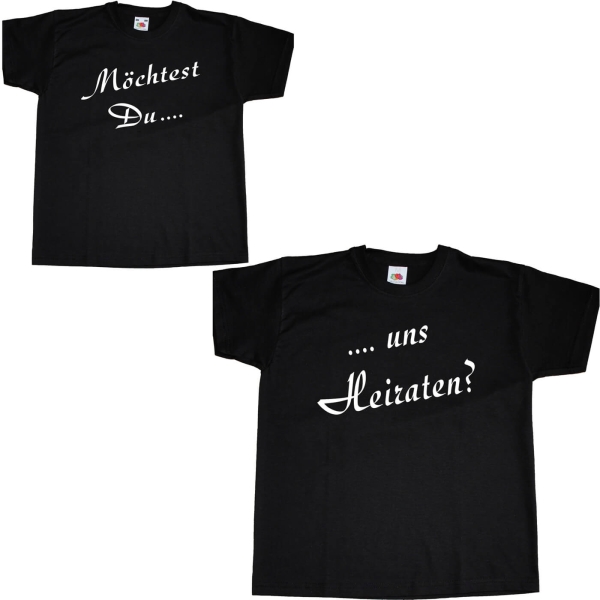 Kinder & Erwachsenen T-Shirts Set Unisex Heiraten Heiratsantrag Hochzeit