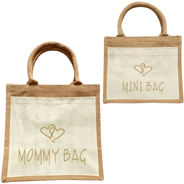 Jute Tasche Mommy Bag & Mini Bag - Mami & Kinder Handtasche