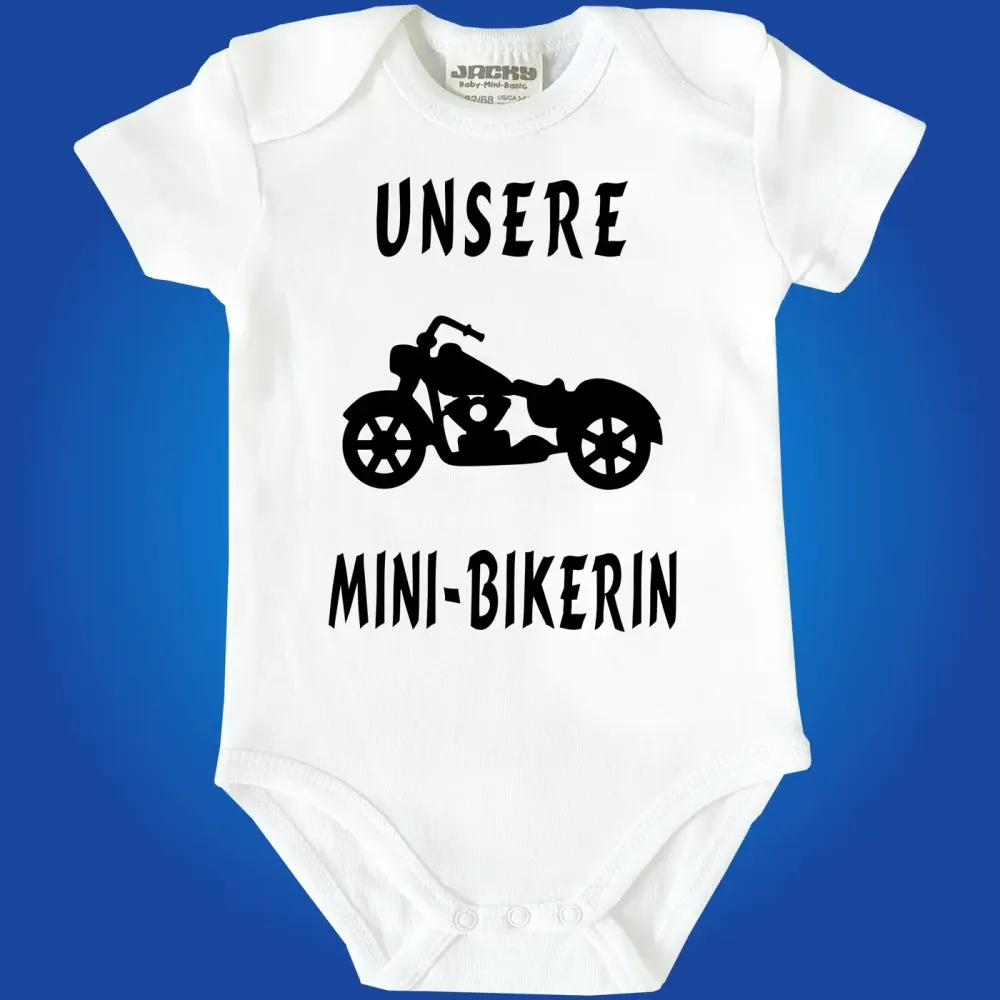 Babybody mit Supersportler und Mini‑Biker Text