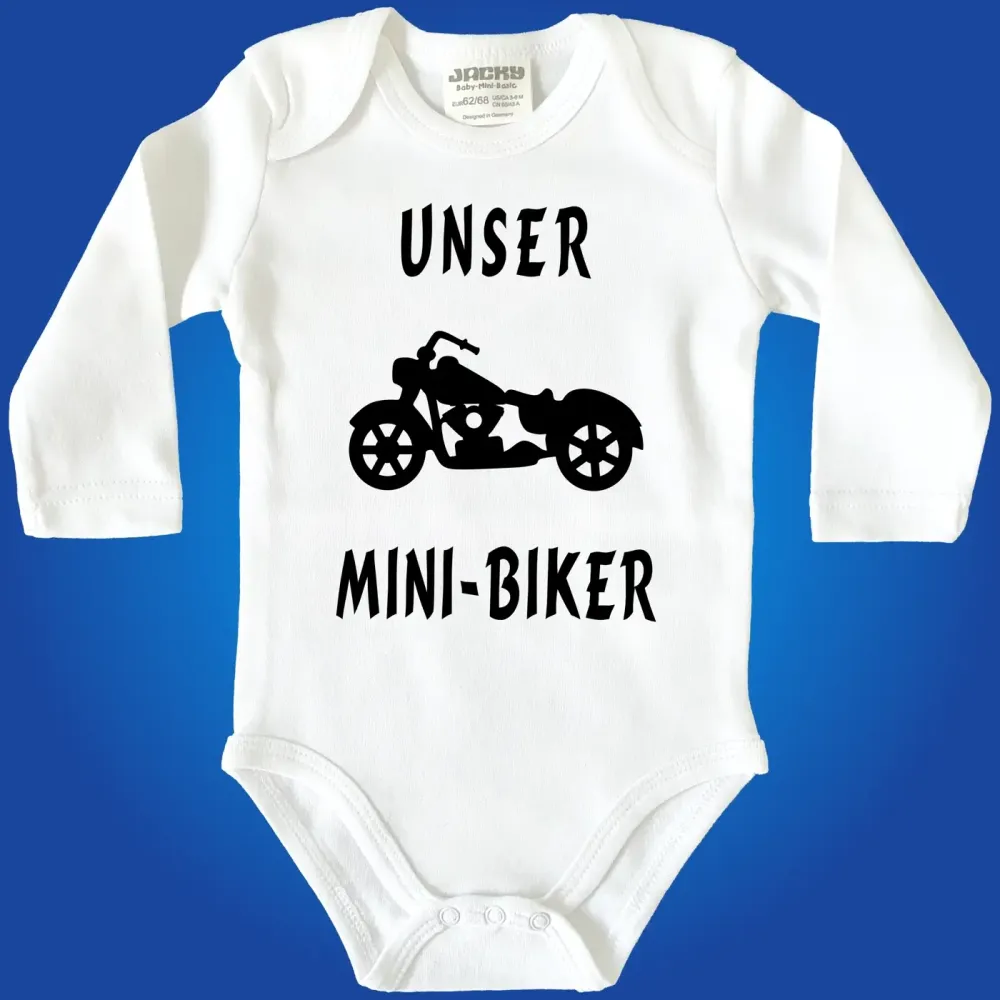Baby‑Body mit Chopper und humorvollem Nachwuchs‑Spruch