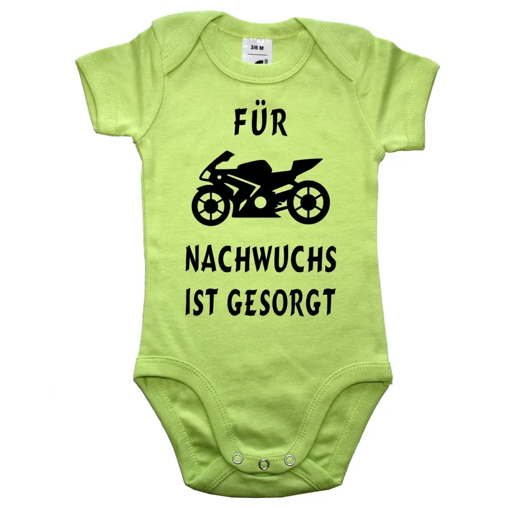 Baby‑Body mit Motorrad und Geburts‑Spruch