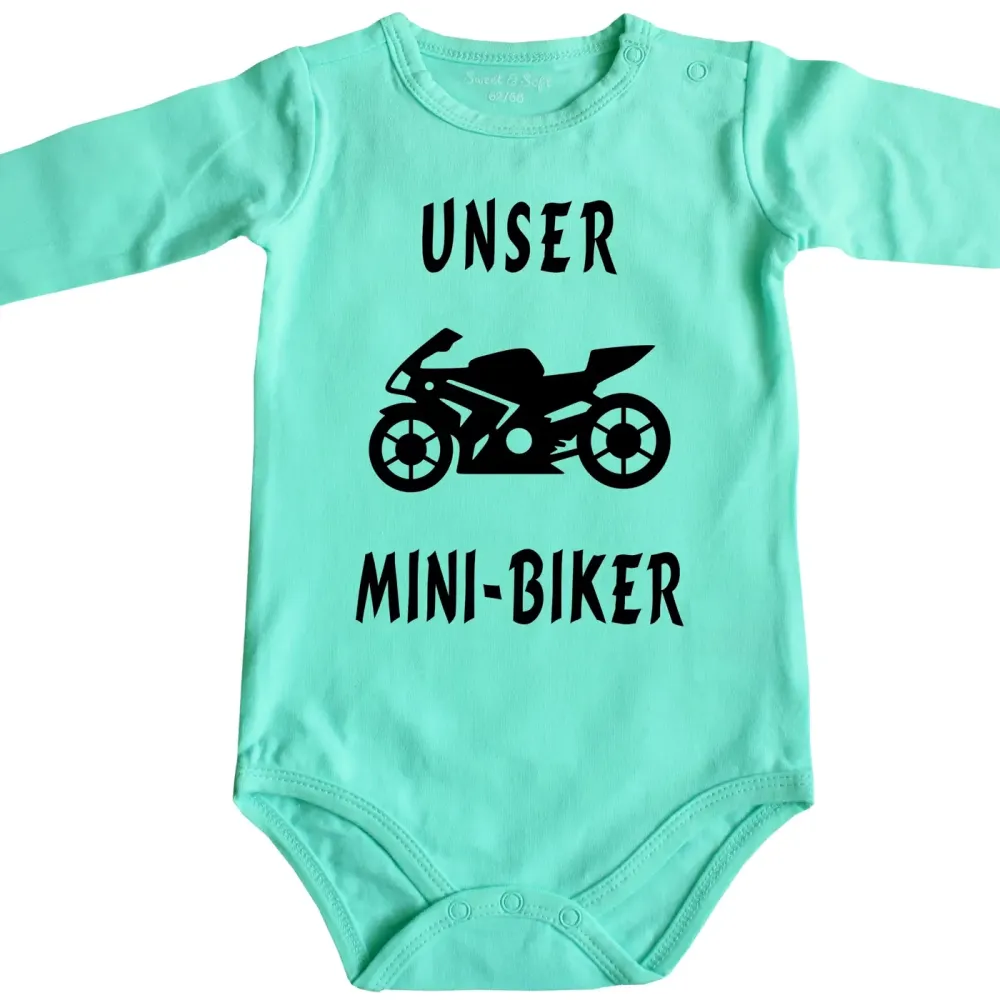 Baby‑Body mit Chopper und humorvollem Nachwuchs‑Spruch