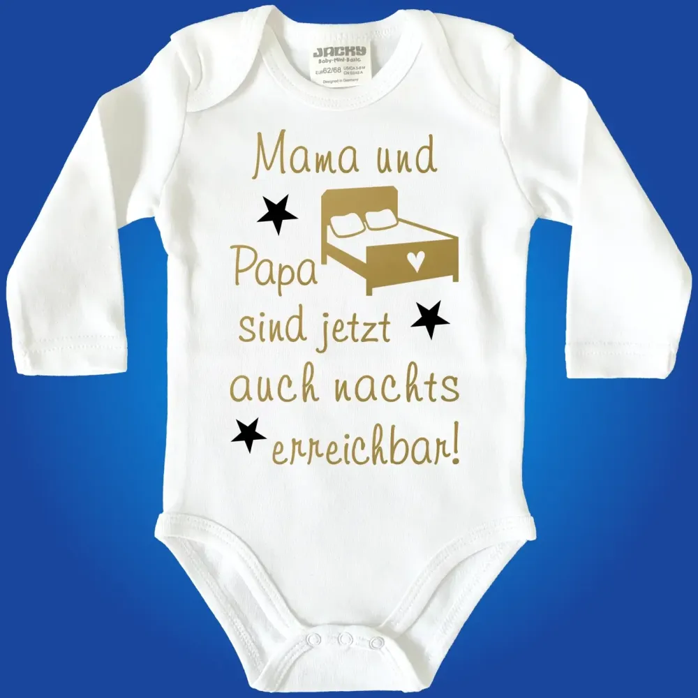 Preview: Lustiger Baby‑Body mit Nacht‑Spruch für Eltern