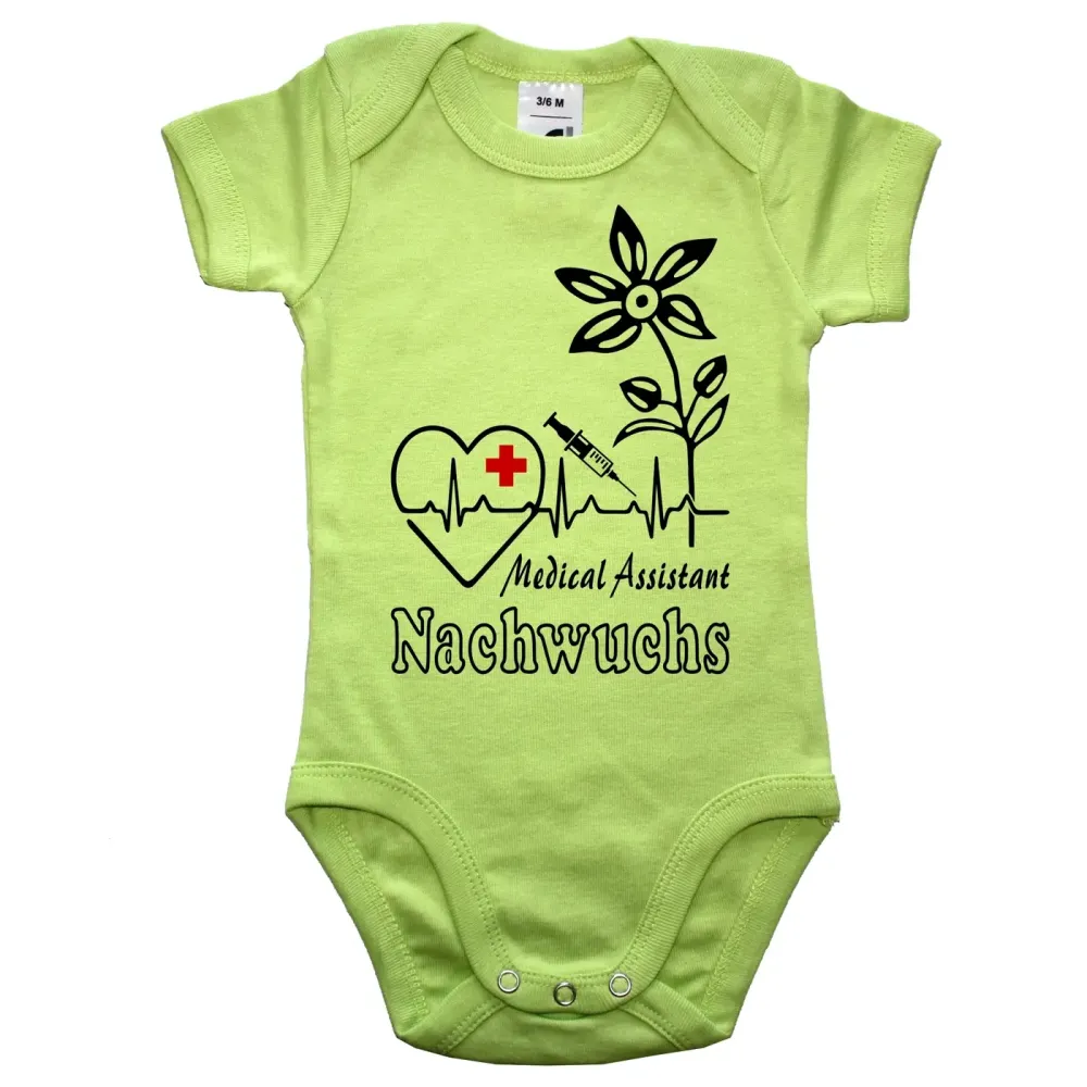 Preview: Baby-Body für Nachwuchs von Pflegefachkräften mit Herz‑ und Spritze‑Grafik