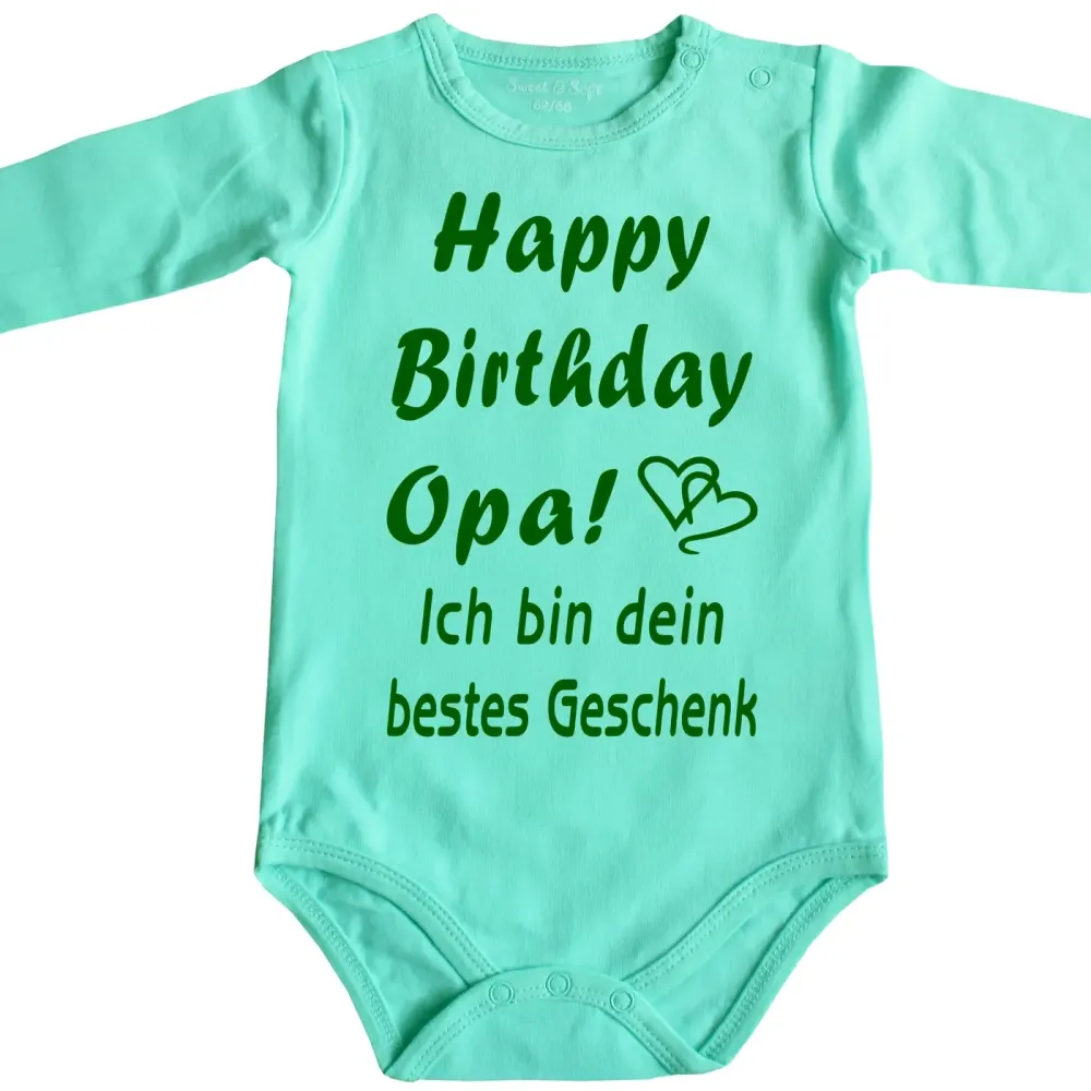 Preview: Baby-Body mit Druck Happy Birthday