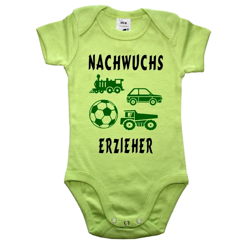 Baby-Body mit humorvollem Kindergarten‑Spruch und Spielzeuggrafiken