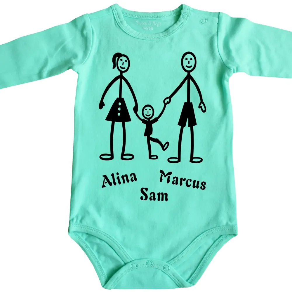 Preview: Baby-Body mit Druck Strichmännchen Familie