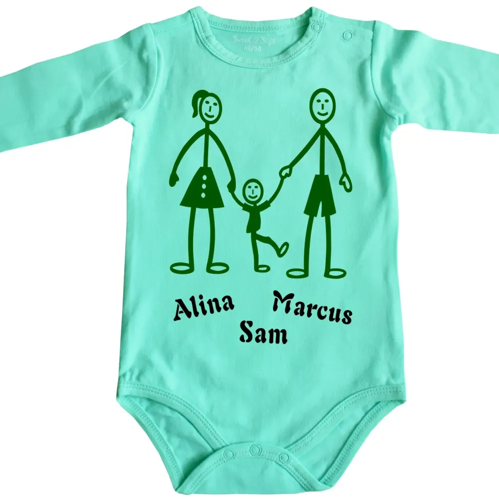 Baby-Body mit Druck Strichmaennchen Familie