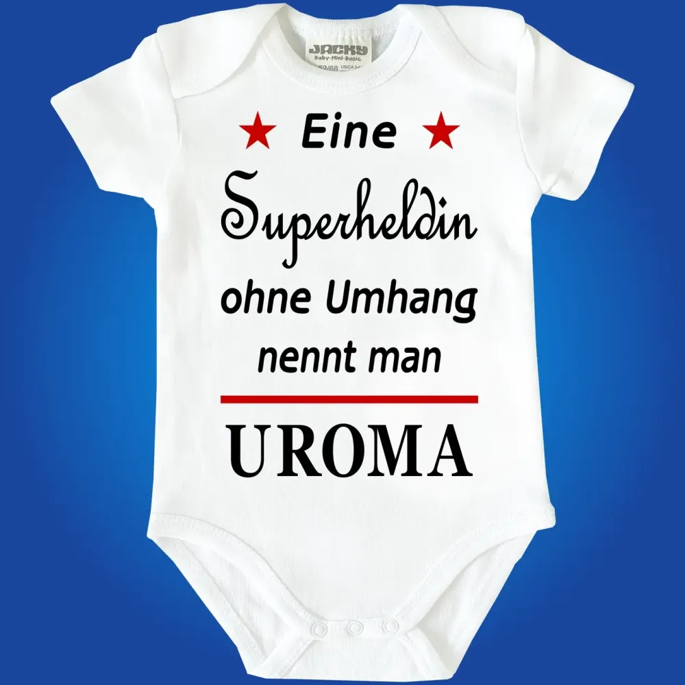 Baby-Body mit Aufdruck Superheldin Uroma