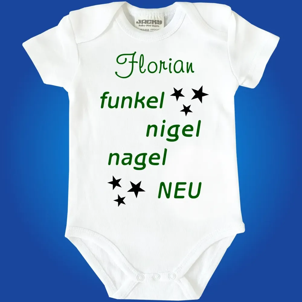 Baby‑Body mit modernem „Funkel‑Nigelnagelneu“ Aufdruck