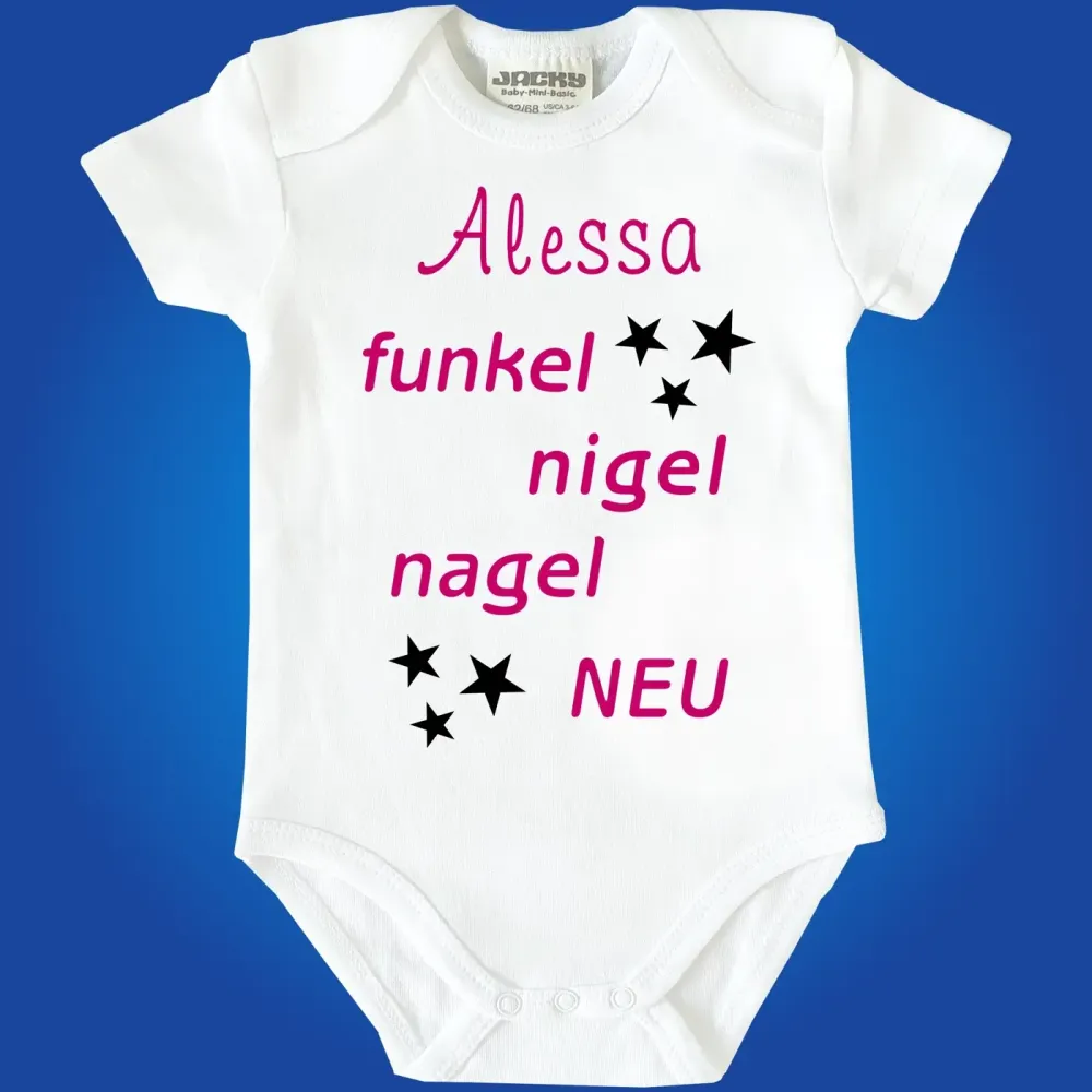 Lustiger Babybody mit Spruch und individuellem Namen