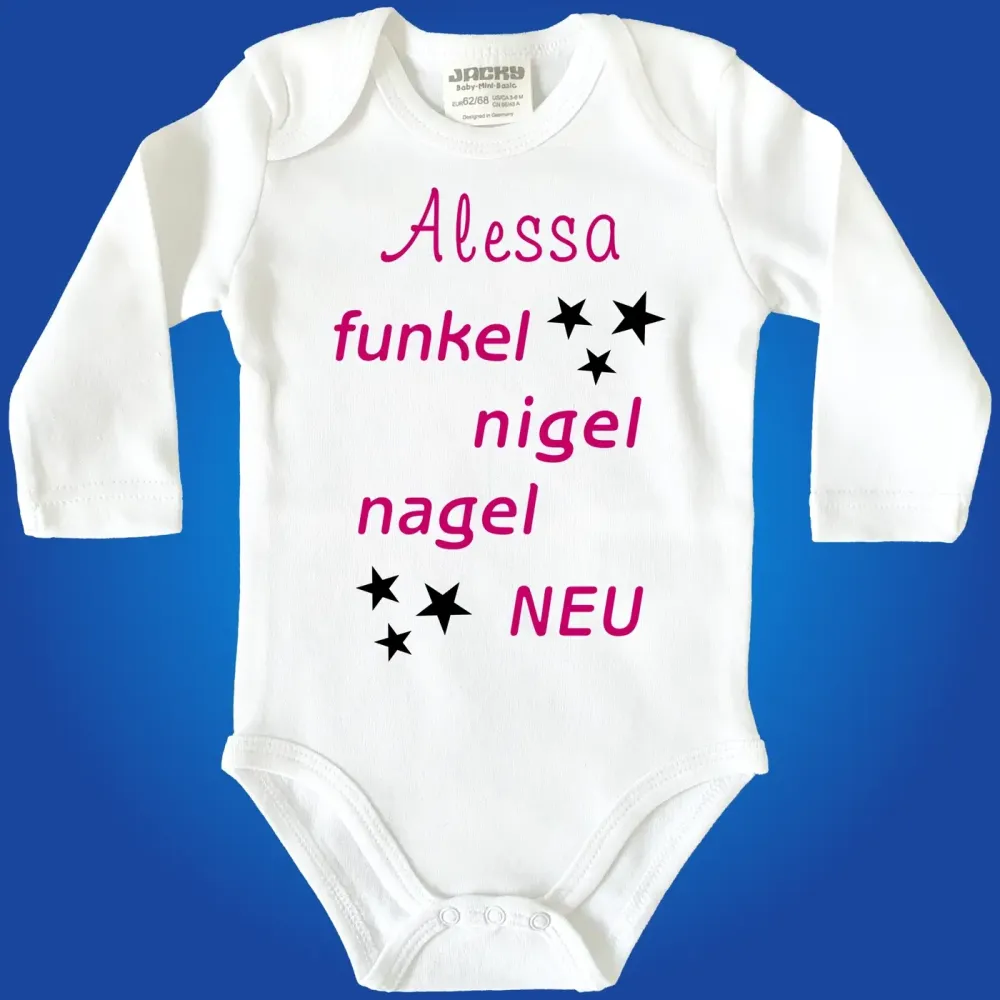 Lustiger Babybody mit Spruch und individuellem Namen