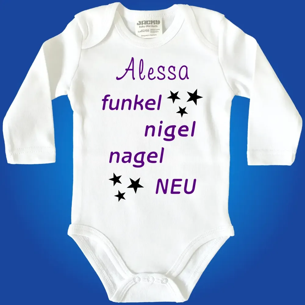 Babybody mit personalisiertem Text und funkelndem Motiv