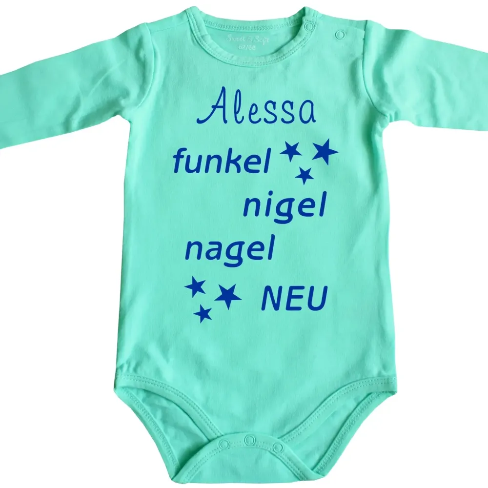 Preview: Lustiger Babybody mit Spruch und individuellem Namen