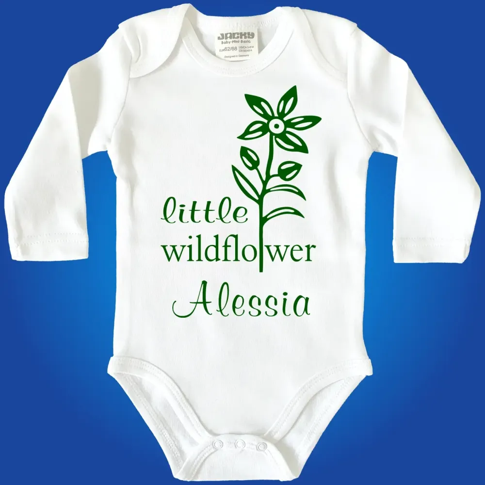 Personalisierter Baby‑Body mit Blumenmotiv und Name