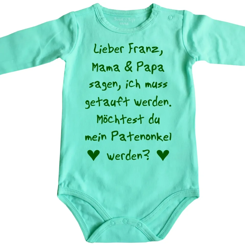 Baby‑Body mit personalisiertem Namen für die Patentante