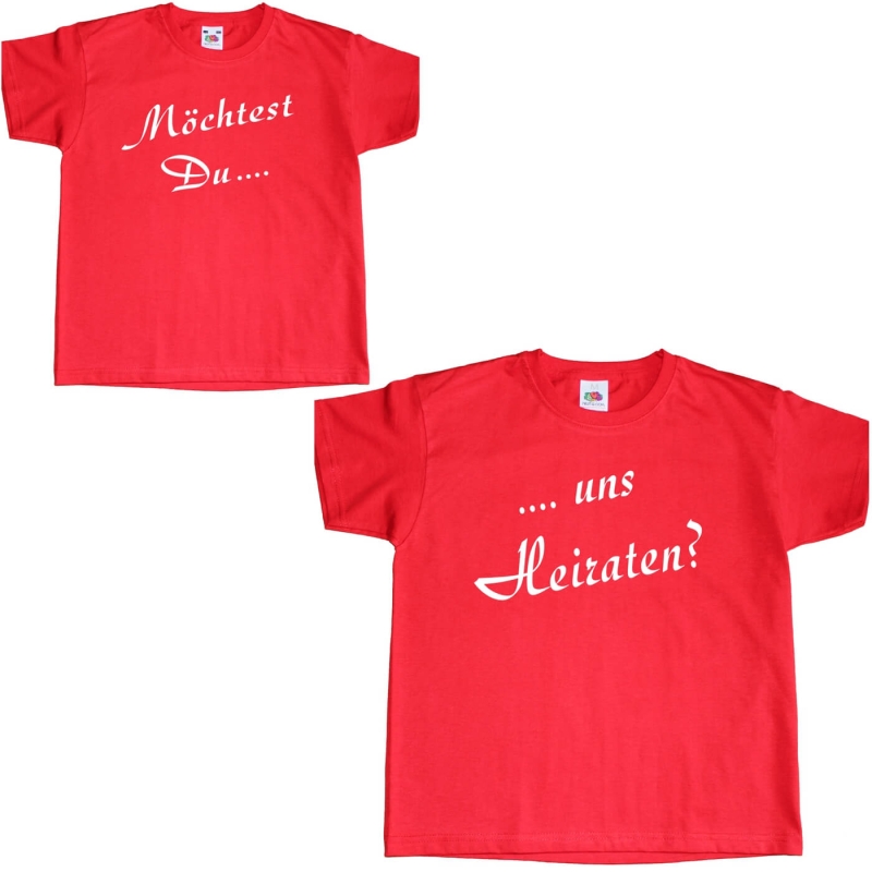 Kinder & Erwachsenen T-Shirts Set Unisex Heiratsantrag Heiraten Hochzeit