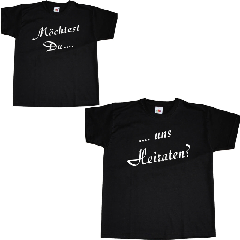 Kinder & Erwachsenen T-Shirts Set Unisex Heiratsantrag Heiraten Hochzeit