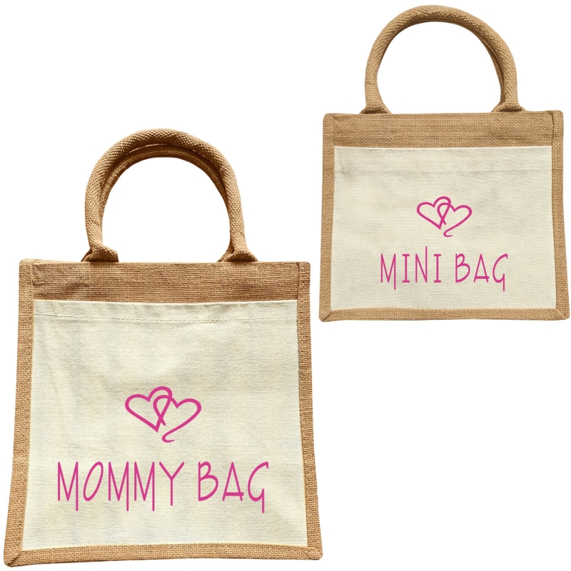 Jute Tasche Mommy Bag & Mini Bag - Mami & Kinder Handtasche