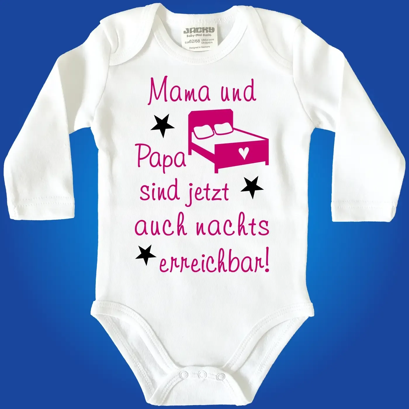 Bedruckter Baby‑Body mit lustigem Mama‑Papa‑Spruch