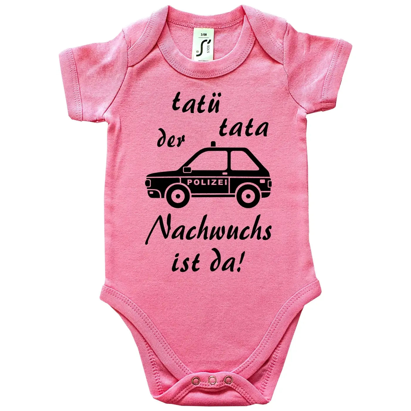 Baby‑Body mit Polizei‑Design und humorvollem Text