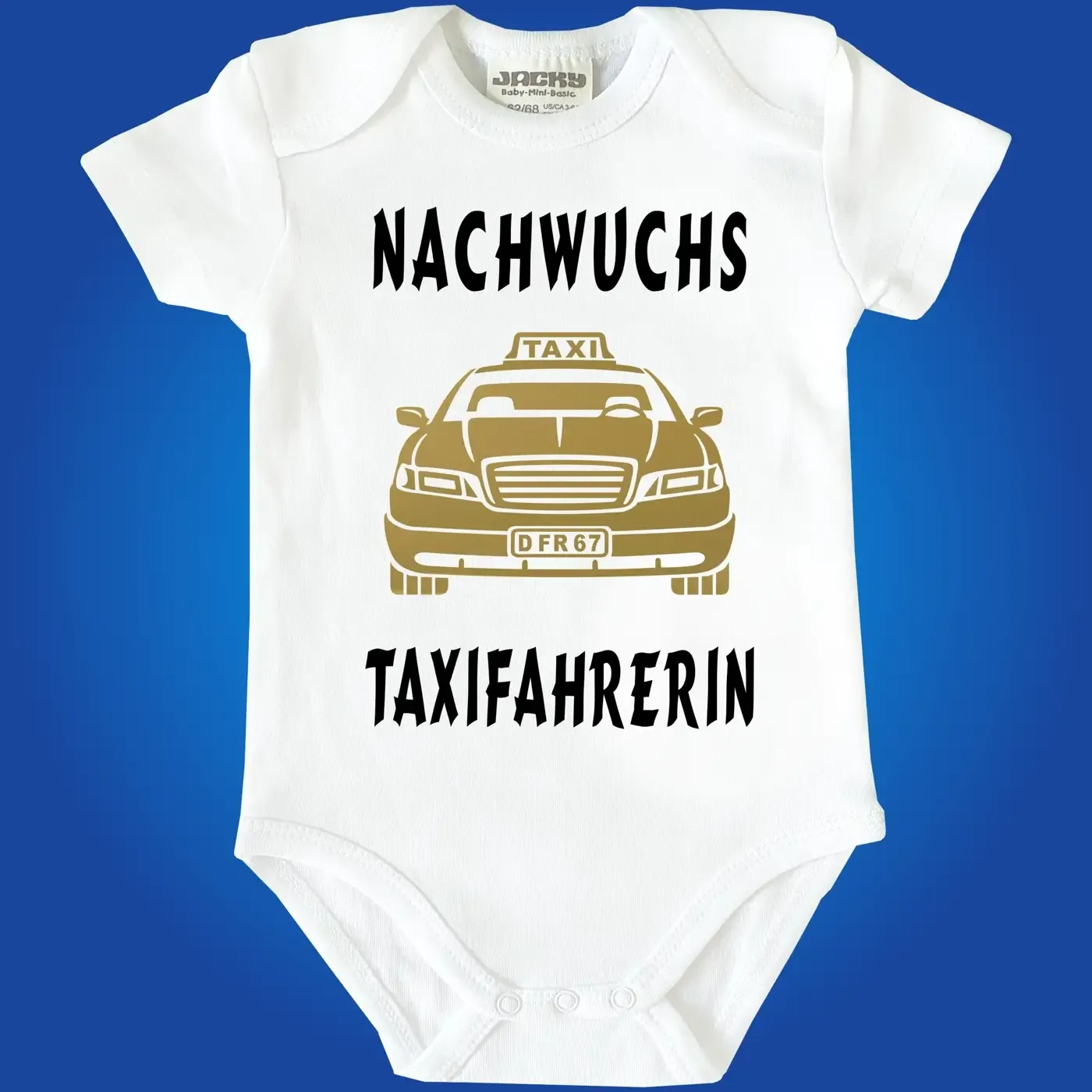 Babybody mit Taxi‑Illustration für kleine Fahrer