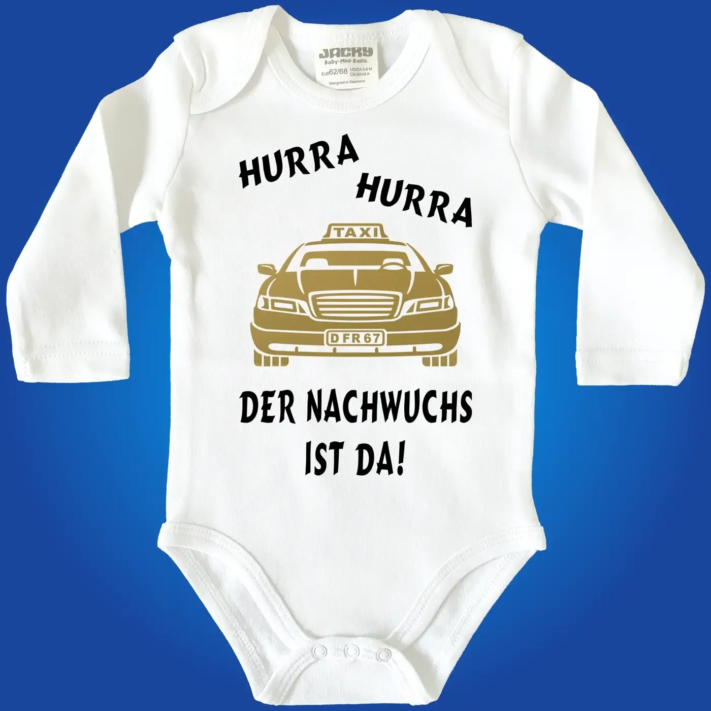 Babybody mit Taxi‑Motiv als Geschenk zur Geburt