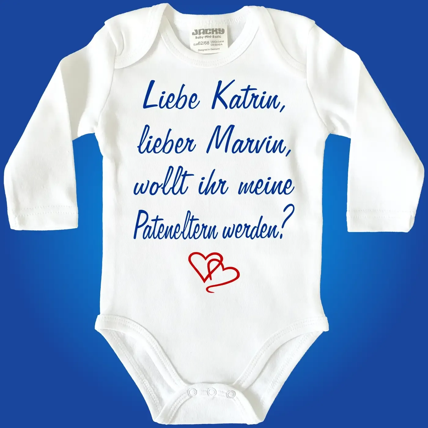Baby Bodie mit Spruch Pateneltern