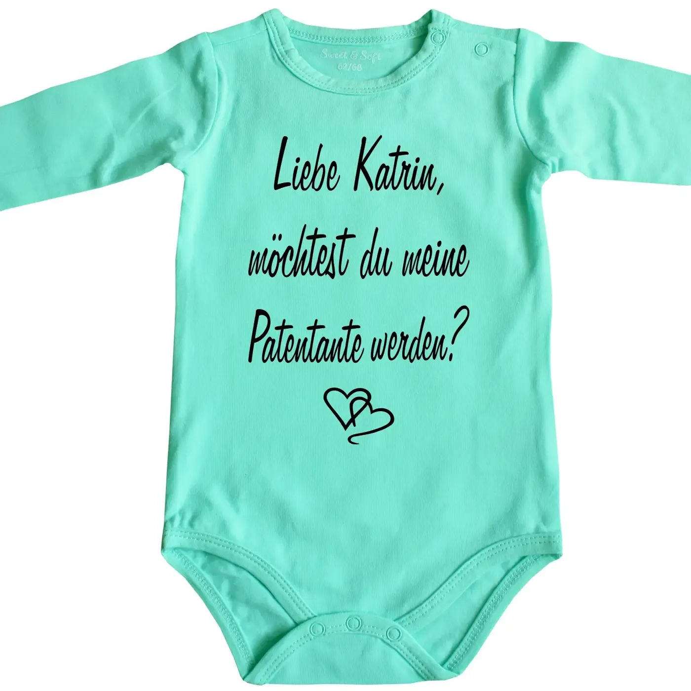 Baby‑Body mit Spruch „Wollt ihr meine Taufpaten werden?“