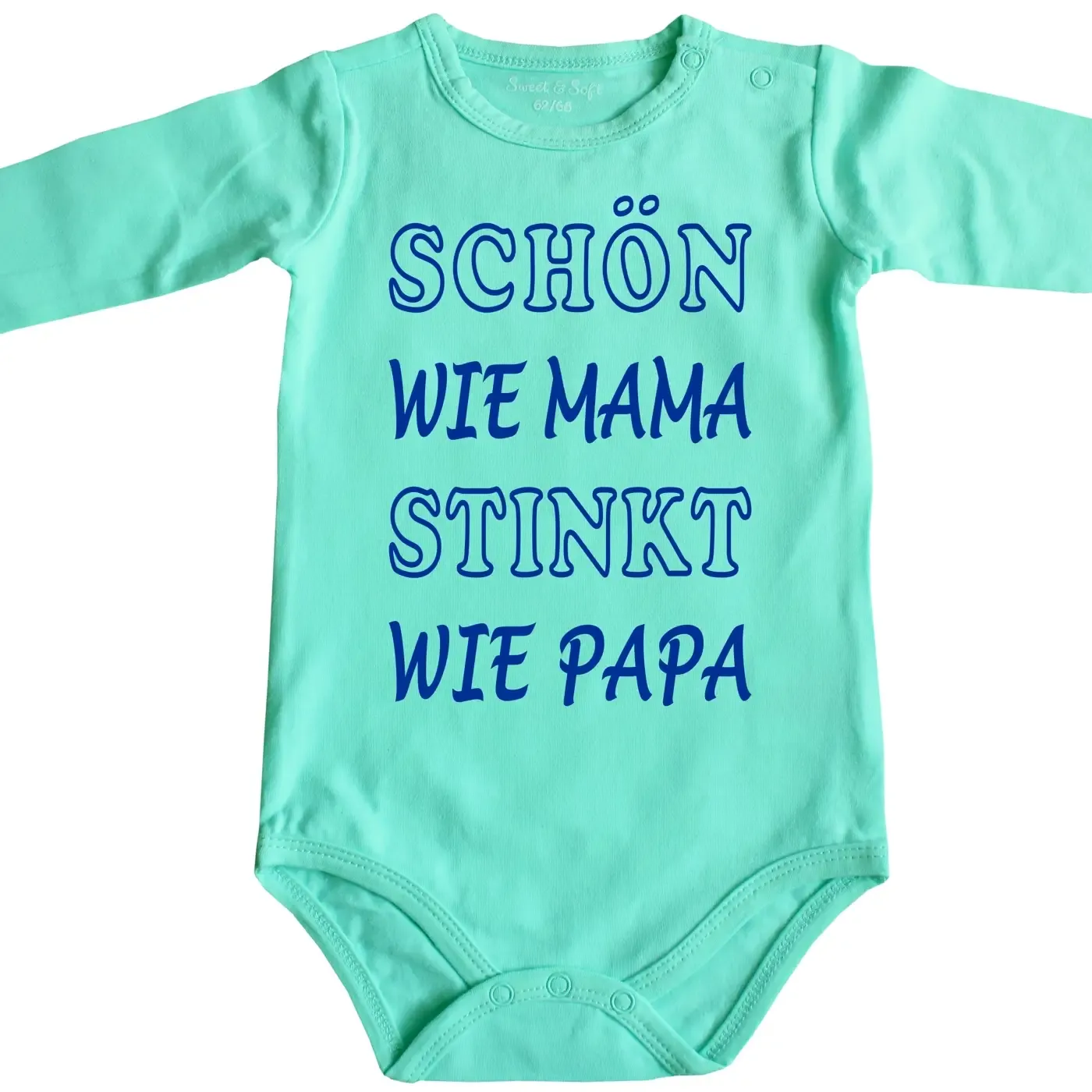 Baby‑Body mit Spruch „Schön wie Mama, stinkt wie Papa“