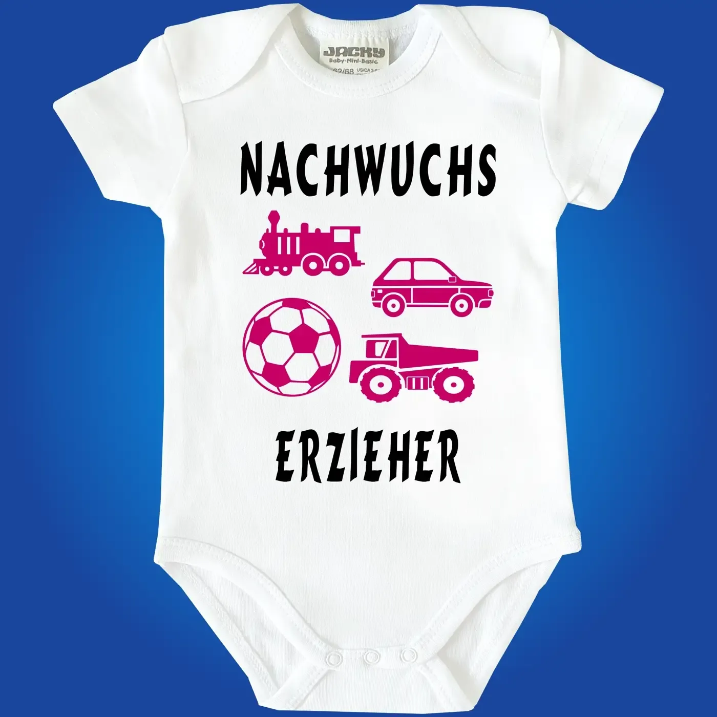 Baby-Body für Erzieher mit Spielzeuggrafiken und Spruch