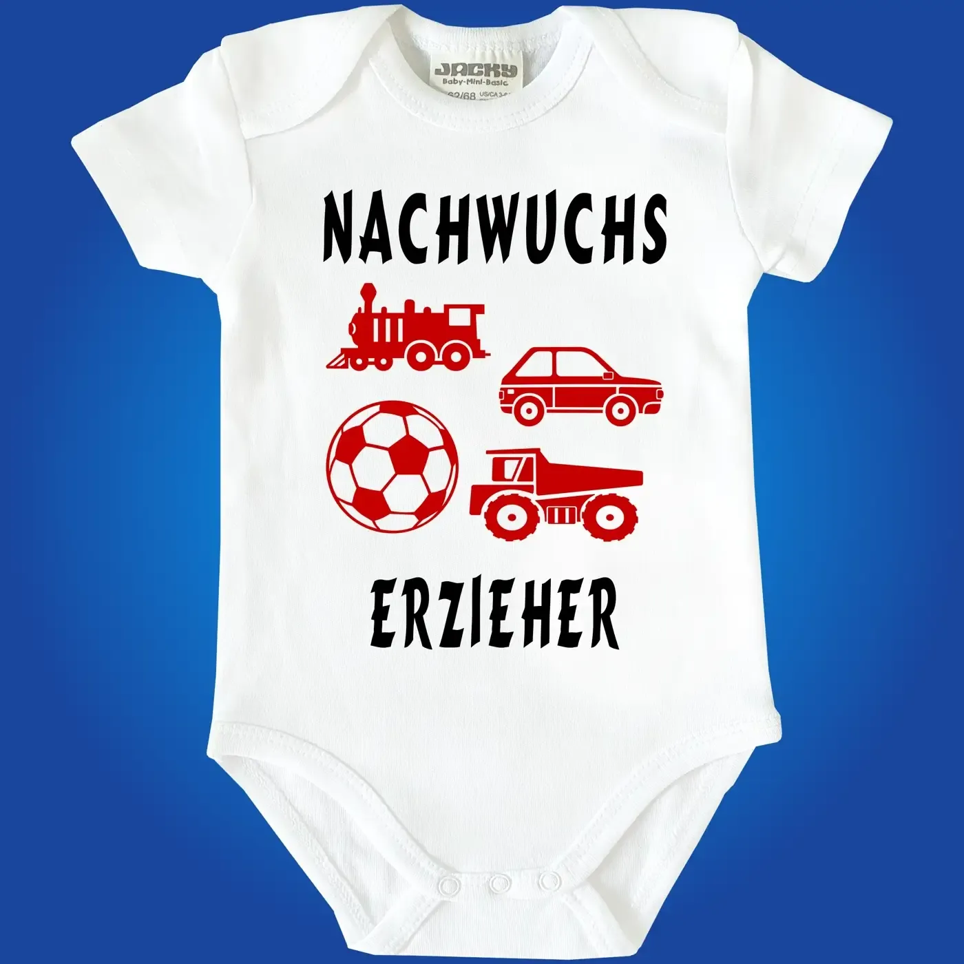 Baby-Body mit Ball und Kipper als Motiv für Kita‑Personal