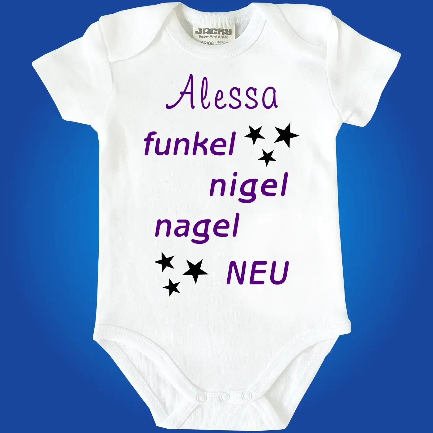 Babybody mit personalisiertem Text und funkelndem Motiv