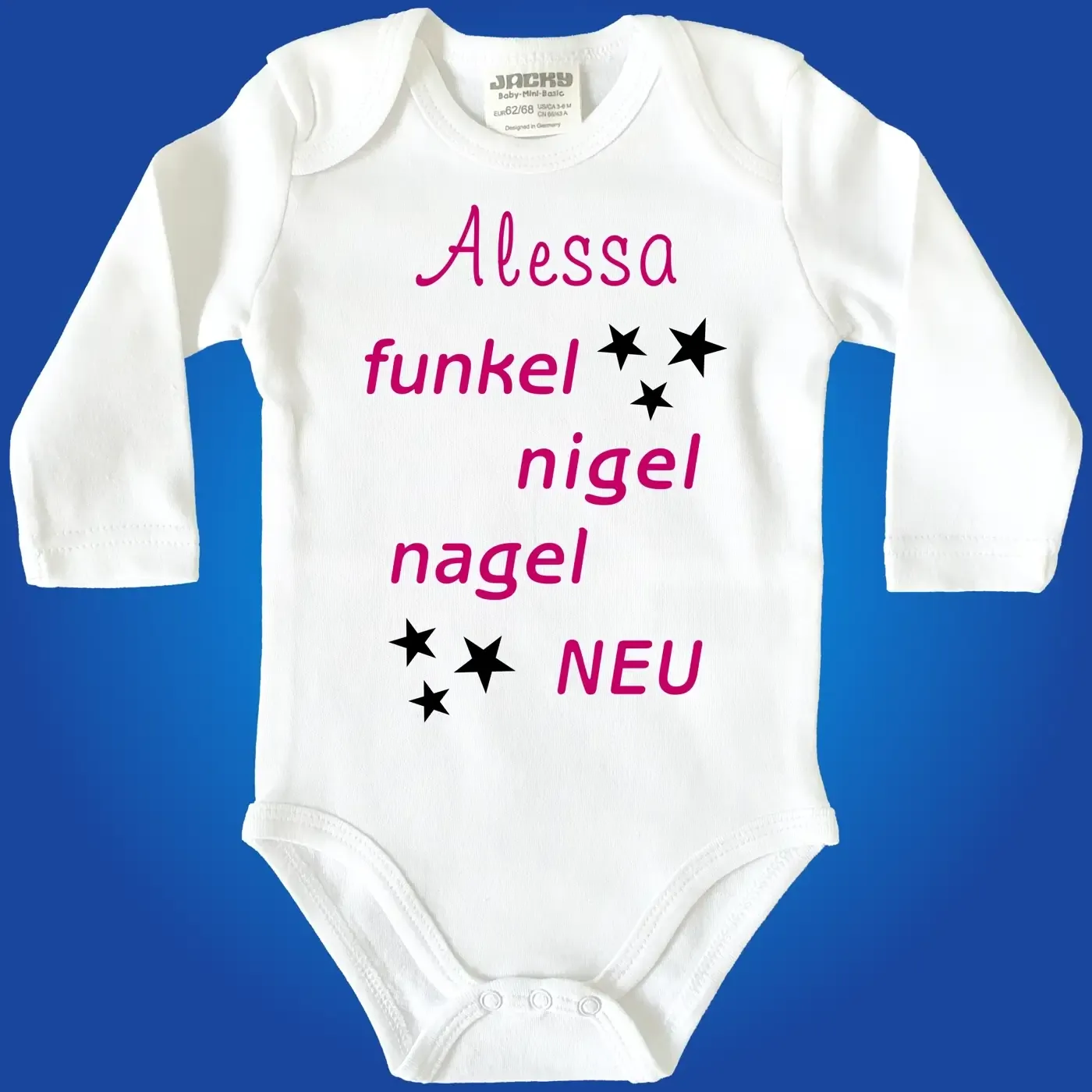 Lustiger Babybody mit Spruch und individuellem Namen