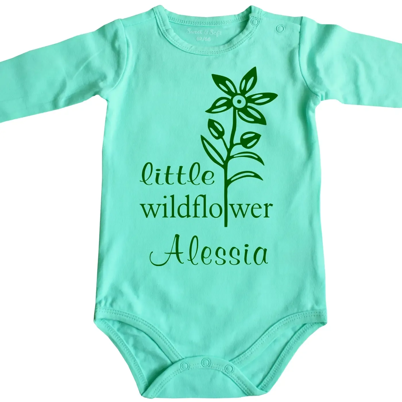 Personalisierter Baby‑Body mit Blumenmotiv und Name